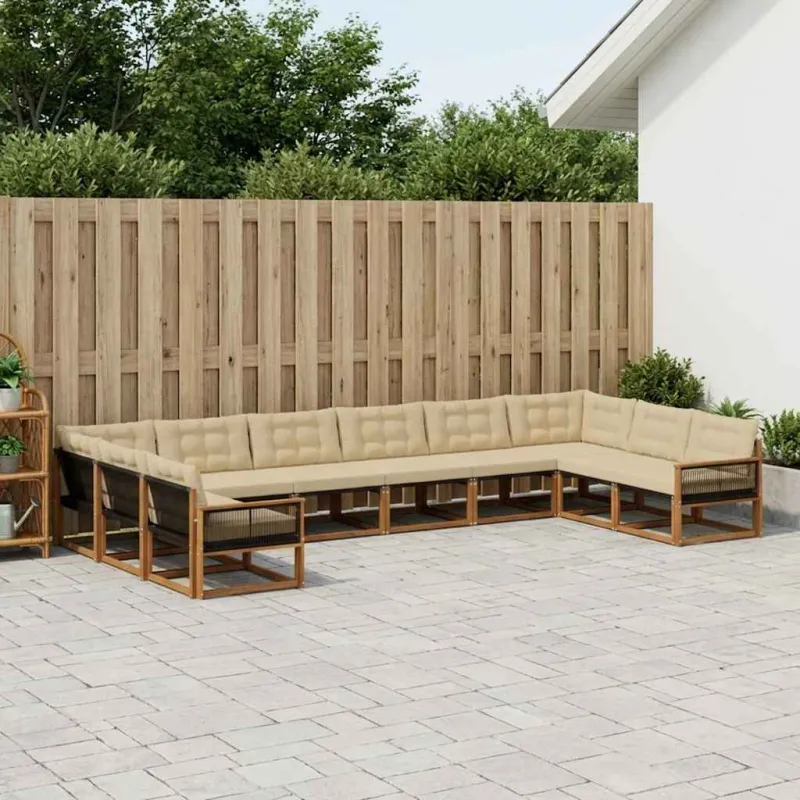 Lauko sofos komplektas su pagalve 10 pcs Natūralus ir bežinis