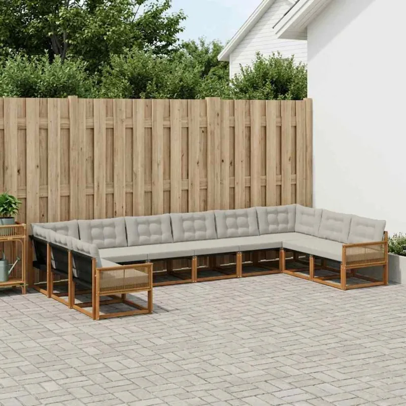 Lauko sofos komplektas 10 pcs Natūrali ir šviesiai pilka