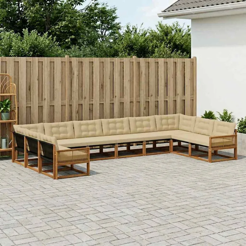 Lauko sofos komplektas su pagalve 10 pcs Natūralus ir bežinis
