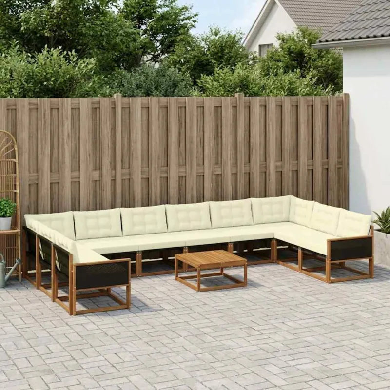 Lauko sofos komplektas 11 pcs Natūralus ir grietinėlė