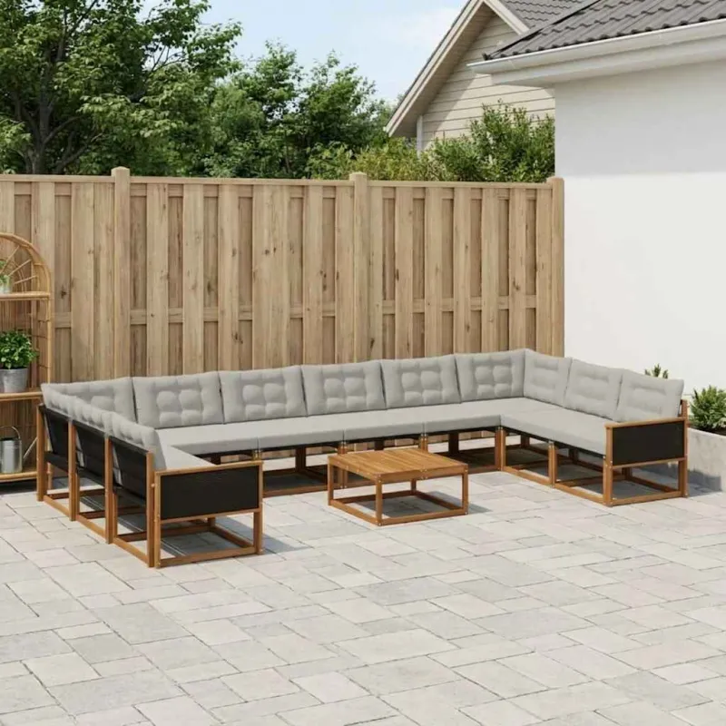 Lauko sofos komplektas 11 pcs Natūrali ir šviesiai pilka