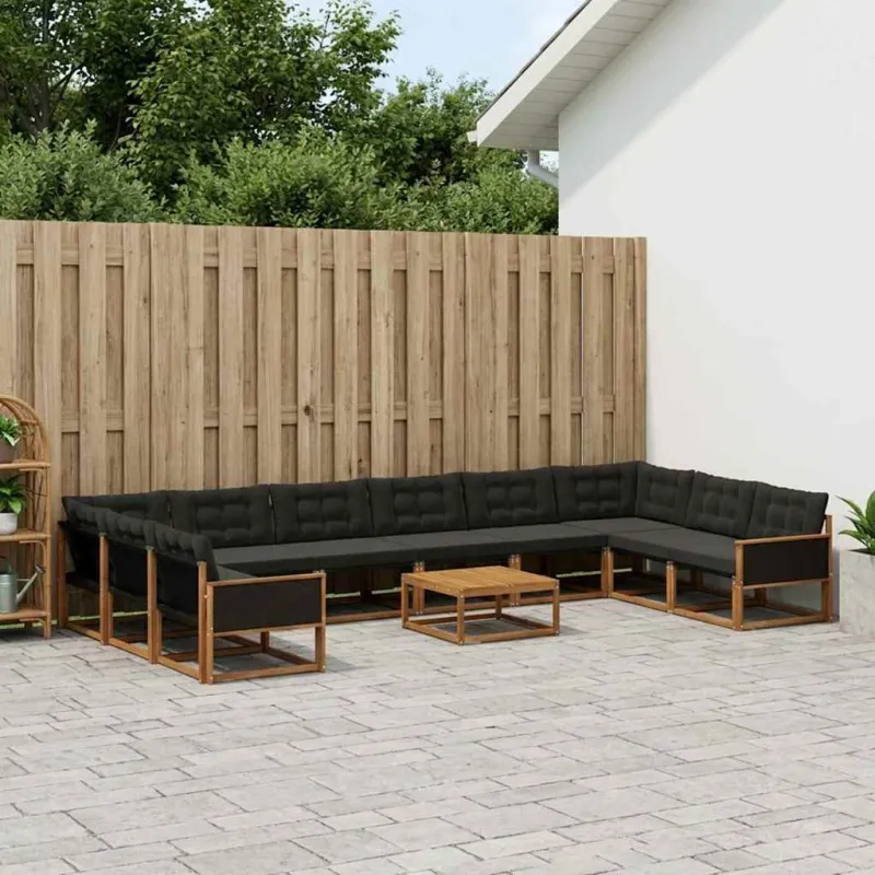 Lauko sofos komplektas su pagalve 11 pcs Natūrali ir juoda