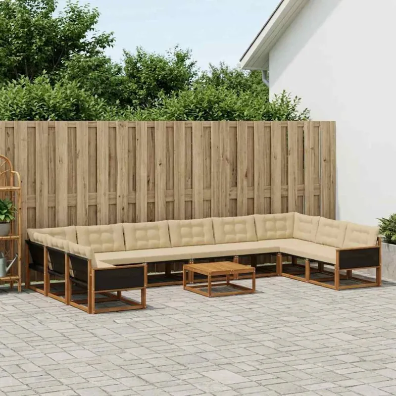 Lauko sofos komplektas su pagalve 11 pcs Natūralus ir bežinis