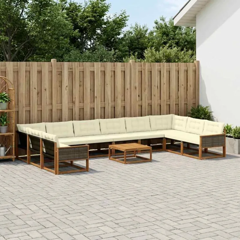 Lauko sofos komplektas 11 pcs Natūralus ir grietinėlė