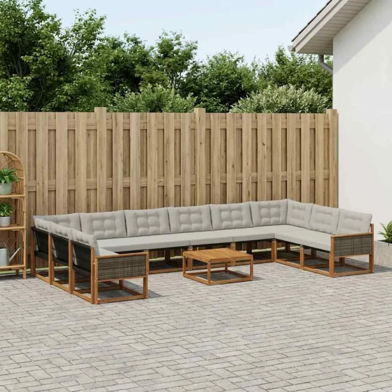 Lauko sofos komplektas 11 pcs Natūrali ir šviesiai pilka
