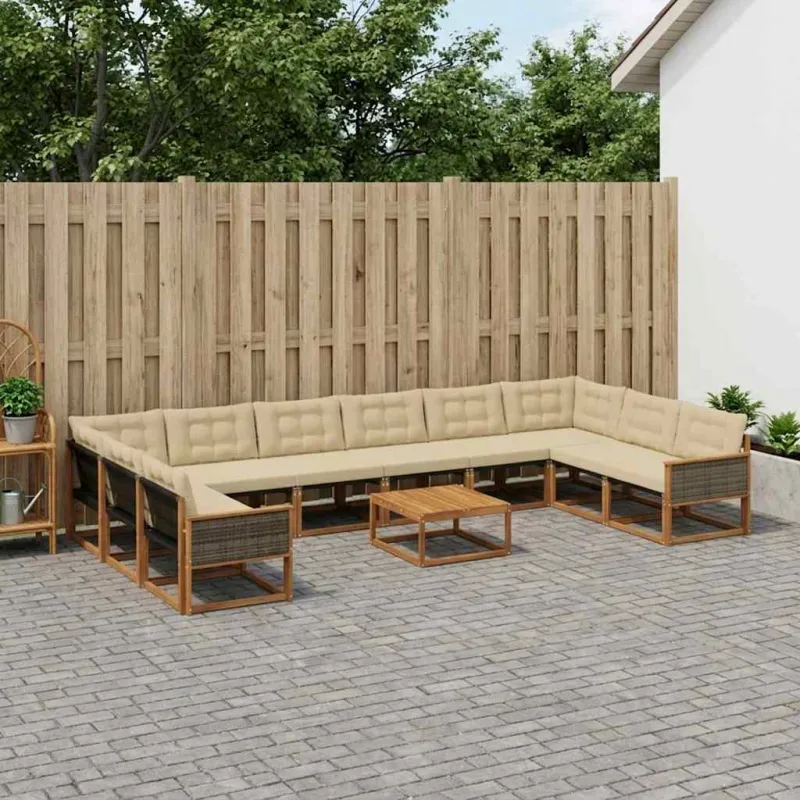 Lauko sofos komplektas su pagalve 11 pcs Natūralus ir bežinis