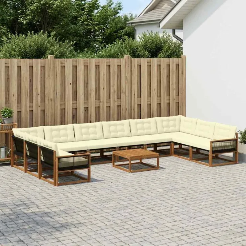 Lauko sofos komplektas 11 pcs Natūralus ir grietinėlė