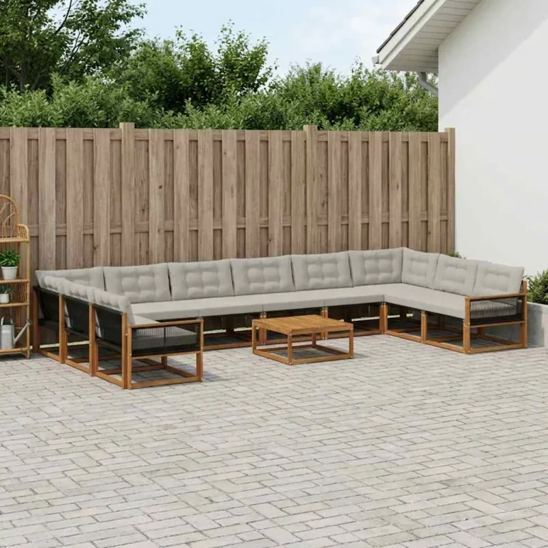 Lauko sofos komplektas 11 pcs Natūrali ir šviesiai pilka