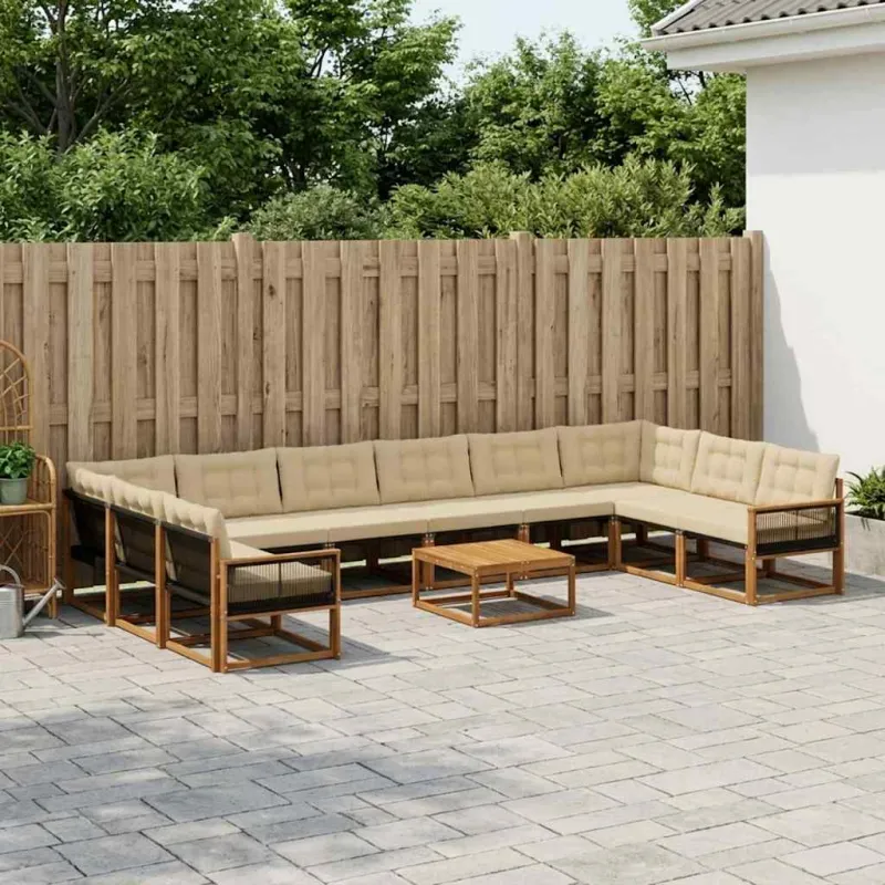 Lauko sofos komplektas su pagalve 11 pcs Natūralus ir bežinis