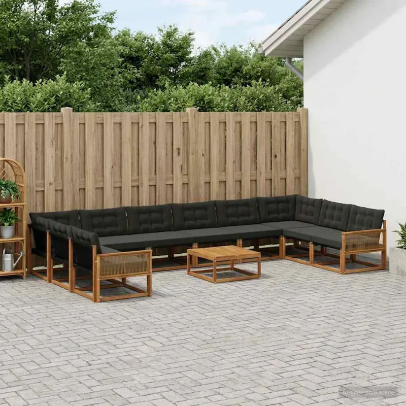 Lauko sofos komplektas su pagalve 11 pcs Natūrali ir juoda