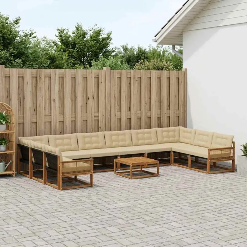 Lauko sofos komplektas su pagalve 11 pcs Natūralus ir bežinis
