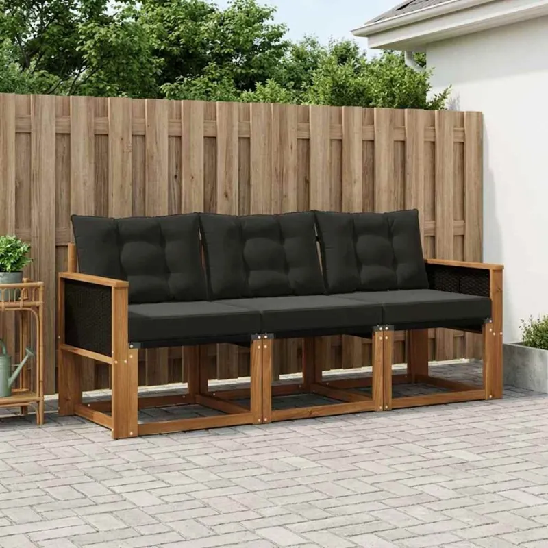 Lauko sofos komplektas su pagalve 3 pcs Natūrali ir juoda