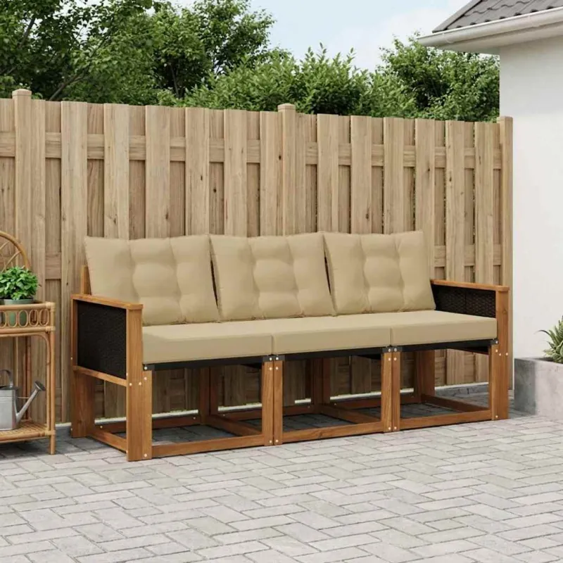 Lauko sofos komplektas su pagalve 3 pcs Natūralus ir bežinis