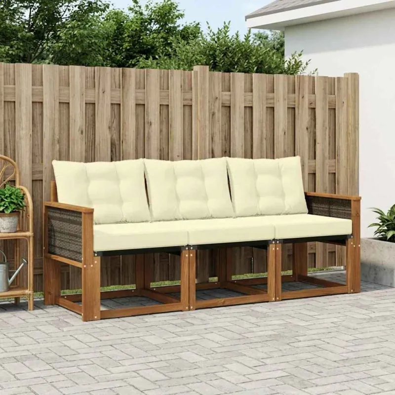 Lauko sofos komplektas su pagalve 3 pcs Natūralus ir grietinėlė