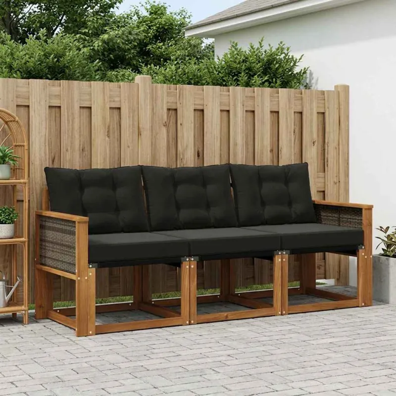 Lauko sofos komplektas su pagalve 3 pcs Natūrali ir juoda
