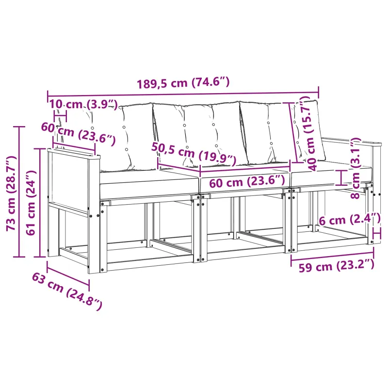Lauko sofos komplektas su pagalve 3 pcs Natūralus ir grietinėlė