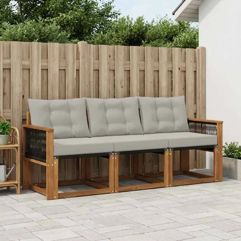 Lauko sofos komplektas 3 pcs Natūrali ir šviesiai pilka