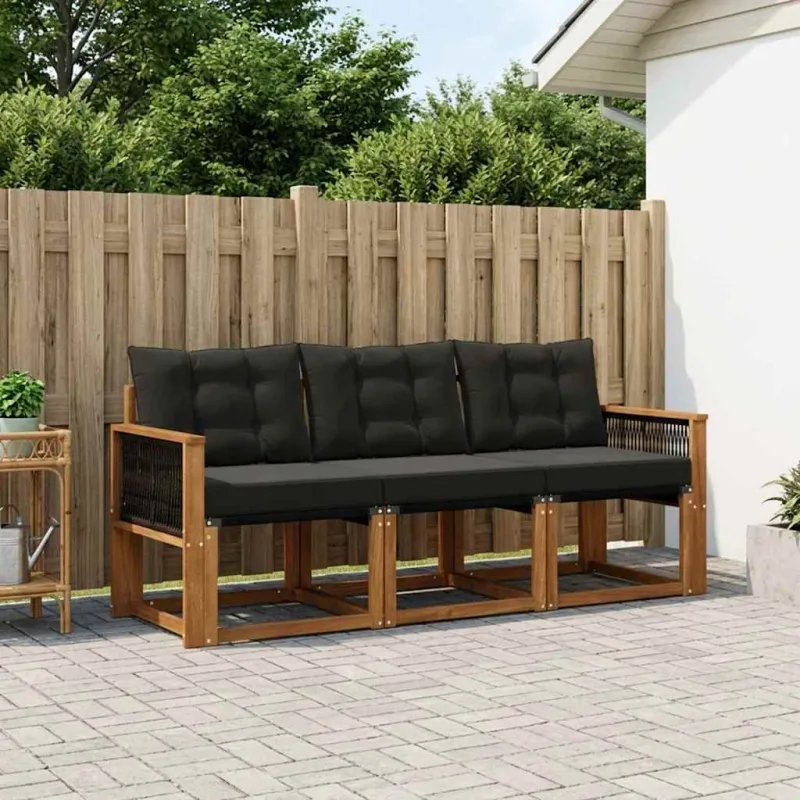 Lauko sofos komplektas su pagalve 3 pcs Natūrali ir juoda