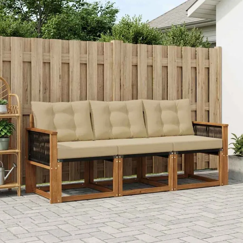 Lauko sofos komplektas su pagalve 3 pcs Natūralus ir bežinis