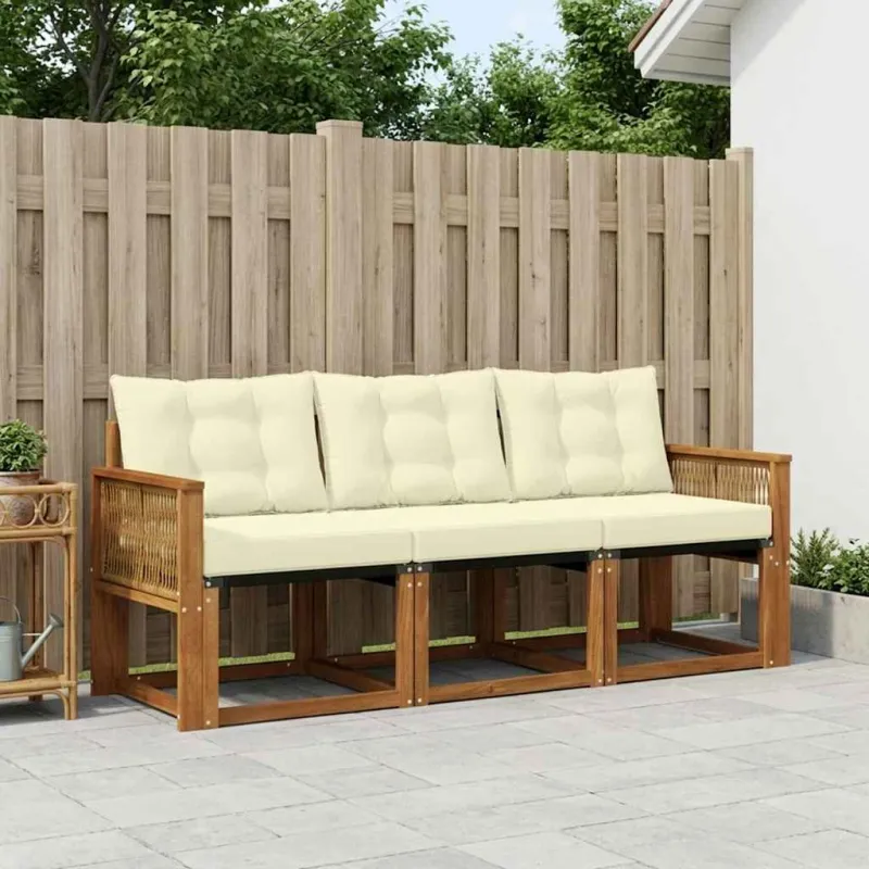 Lauko sofos komplektas su pagalve 3 pcs Natūralus ir grietinėlė