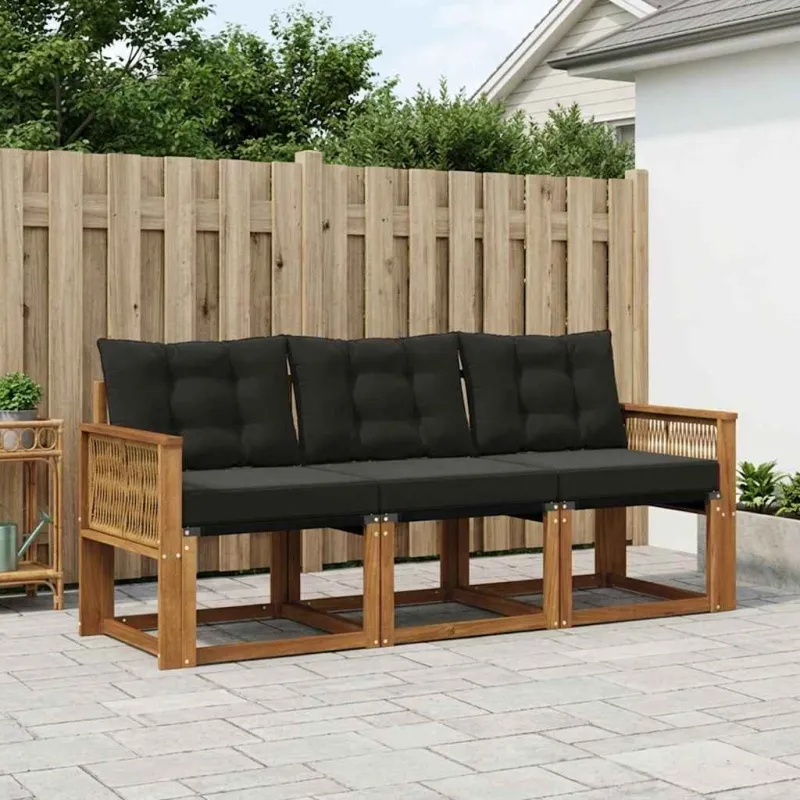 Lauko sofos komplektas su pagalve 3 pcs Natūrali ir juoda