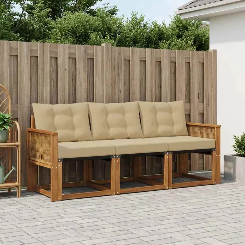 Lauko sofos komplektas su pagalve 3 pcs Natūralus ir bežinis