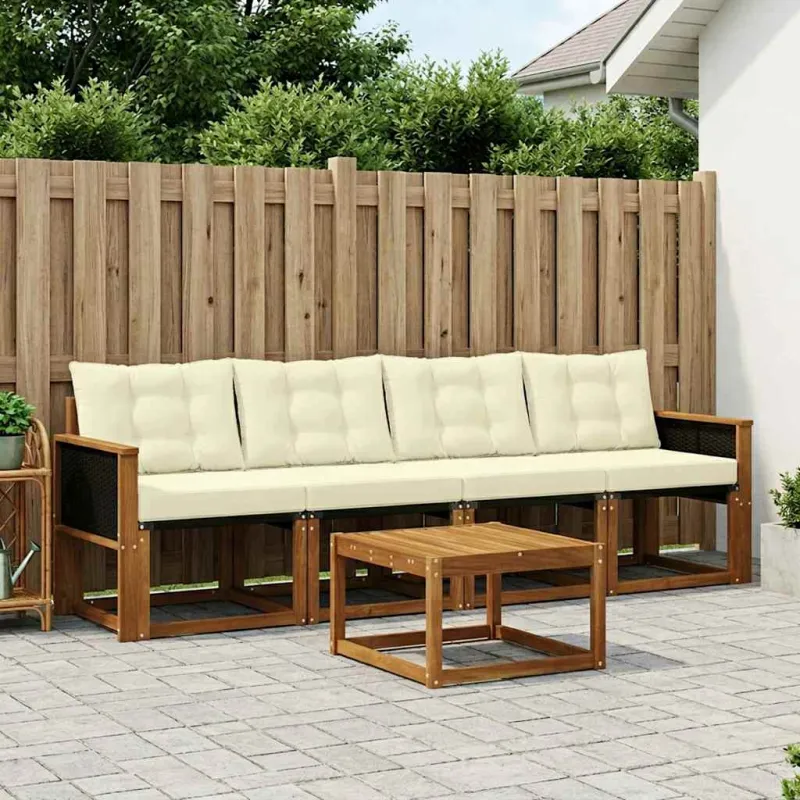 Lauko sofos komplektas su pagalve 5 pcs Natūralus ir grietinėlė