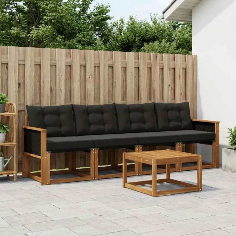 Lauko sofos komplektas su pagalve 5 pcs Natūrali ir juoda