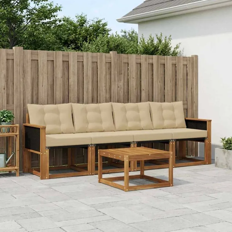 Lauko sofos komplektas su pagalve 5 pcs Natūralus ir bežinis