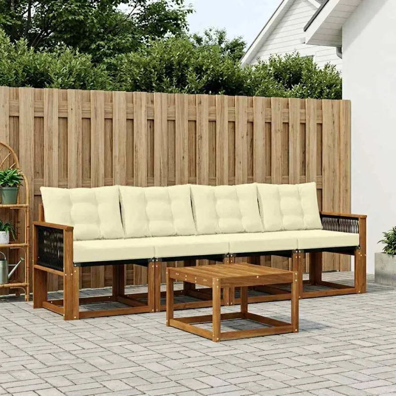Lauko sofos komplektas su pagalve 5 pcs Natūralus ir grietinėlė