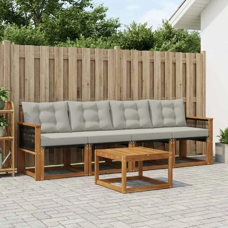 Lauko sofos komplektas 5 pcs Natūrali ir šviesiai pilka