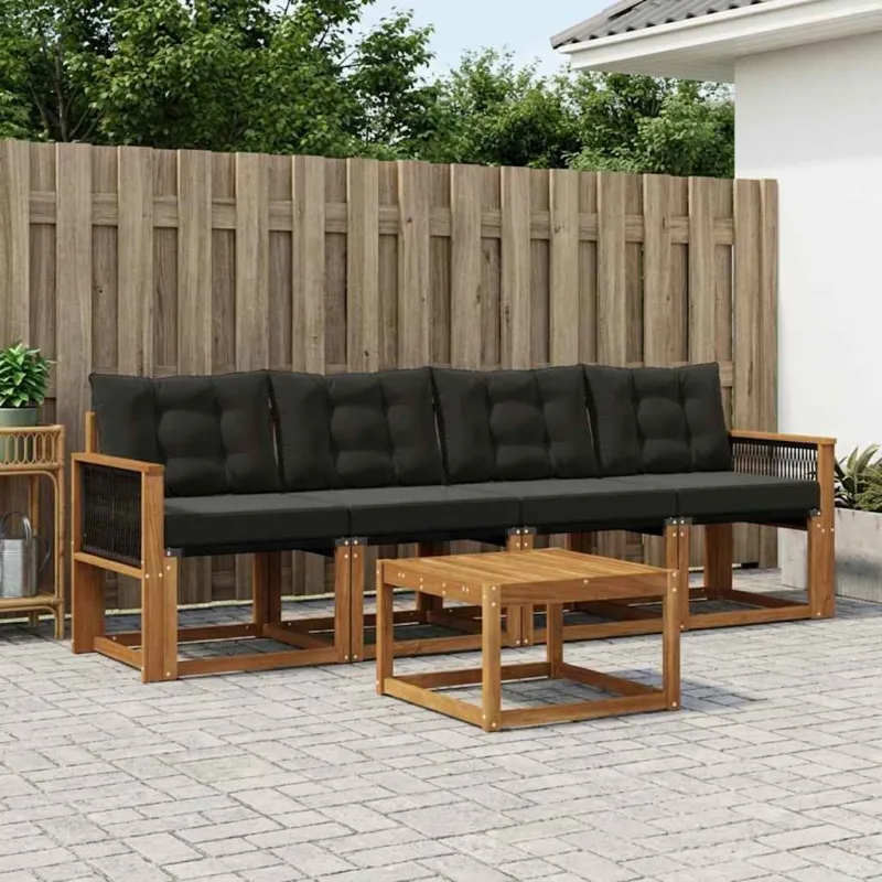 Lauko sofos komplektas su pagalve 5 pcs Natūrali ir juoda