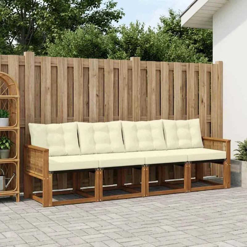 Lauko sofos komplektas su pagalve 5 pcs Natūralus ir grietinėlė