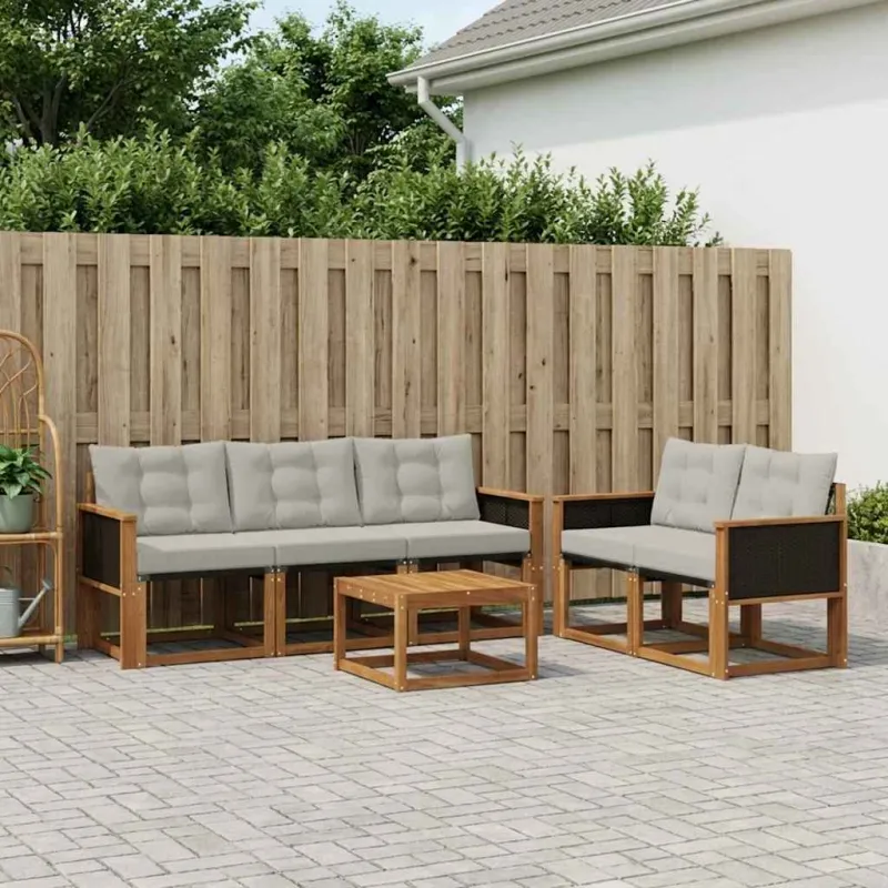 Lauko sofos komplektas 6 pcs Natūrali ir šviesiai pilka