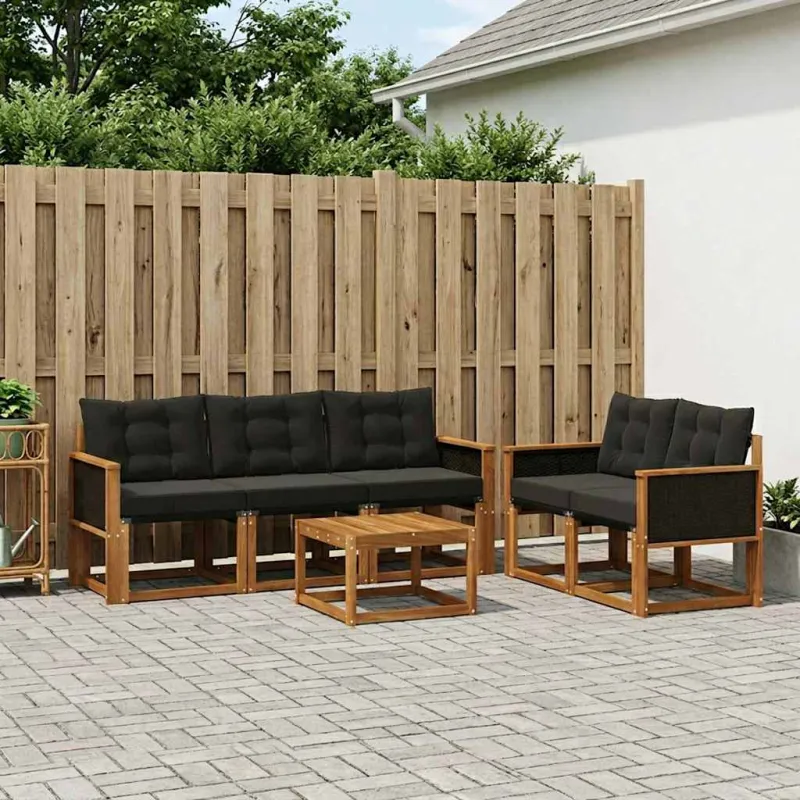 Lauko sofos komplektas su pagalve 6 pcs Natūrali ir juoda