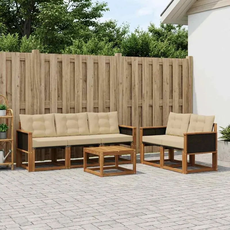 Lauko sofos komplektas su pagalve 6 pcs Natūralus ir bežinis
