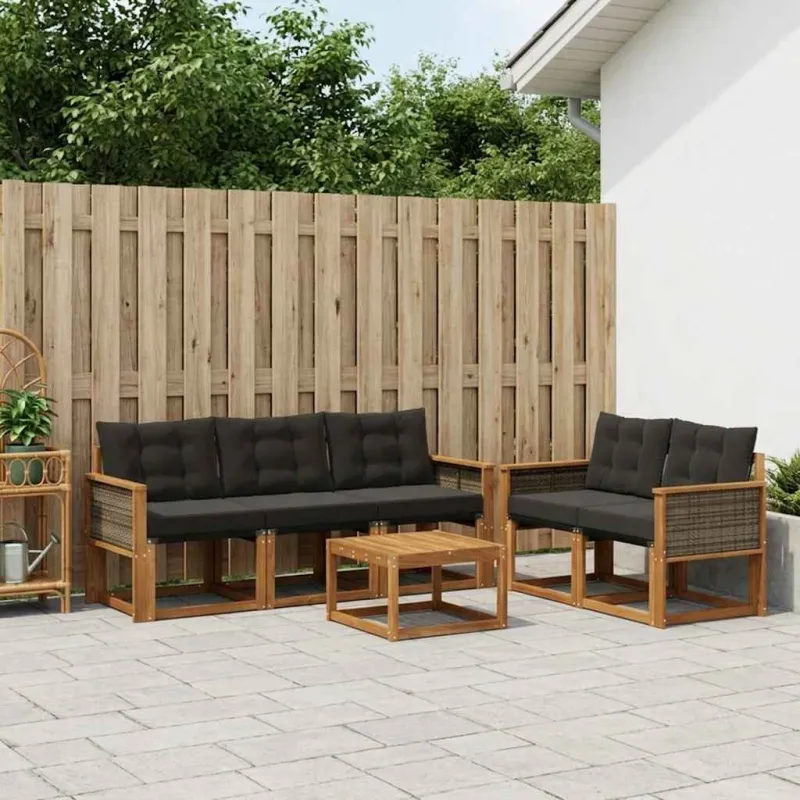 Lauko sofos komplektas su pagalve 6 pcs Natūrali ir juoda
