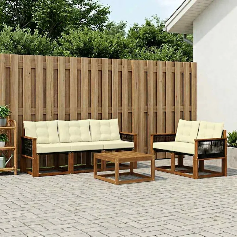 Lauko sofos komplektas su pagalve 6 pcs Natūralus ir grietinėlė