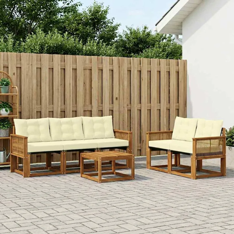 Lauko sofos komplektas su pagalve 6 pcs Natūralus ir grietinėlė