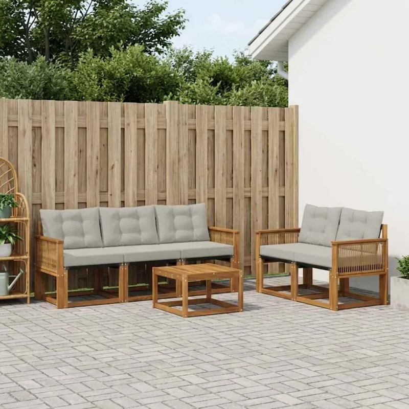 Lauko sofos komplektas 6 pcs Natūrali ir šviesiai pilka