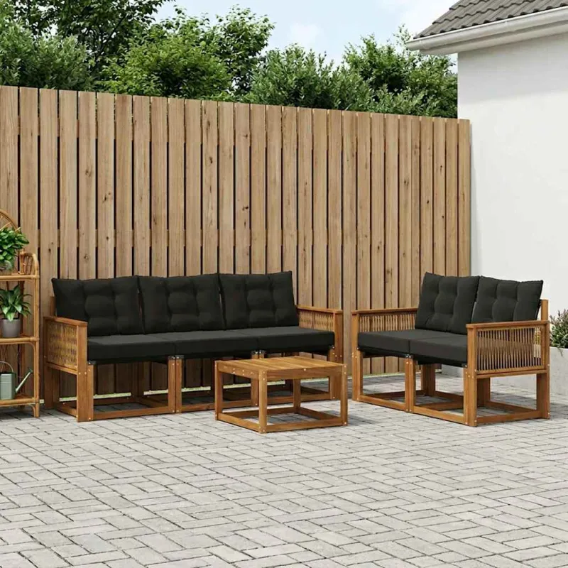 Lauko sofos komplektas su pagalve 6 pcs Natūrali ir juoda