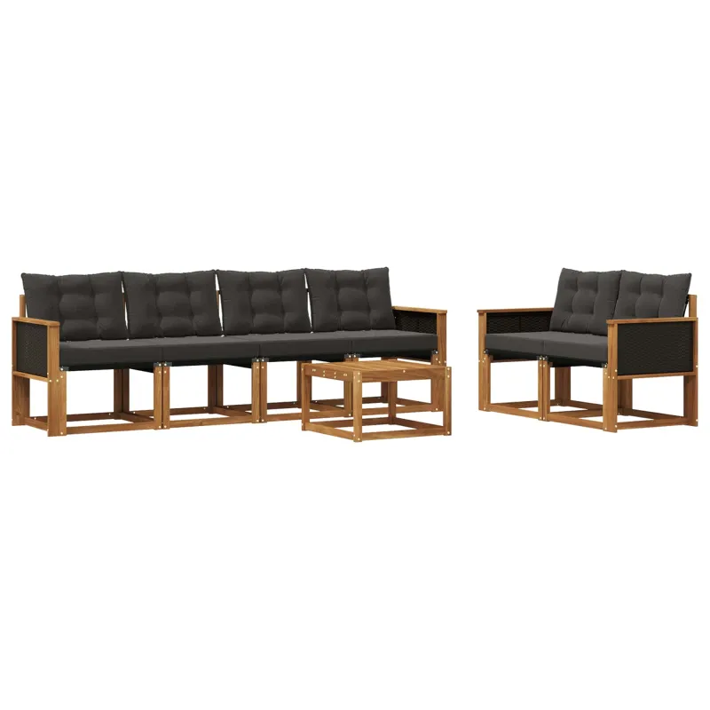 Lauko sofos komplektas su pagalve 7 pcs Natūrali ir juoda