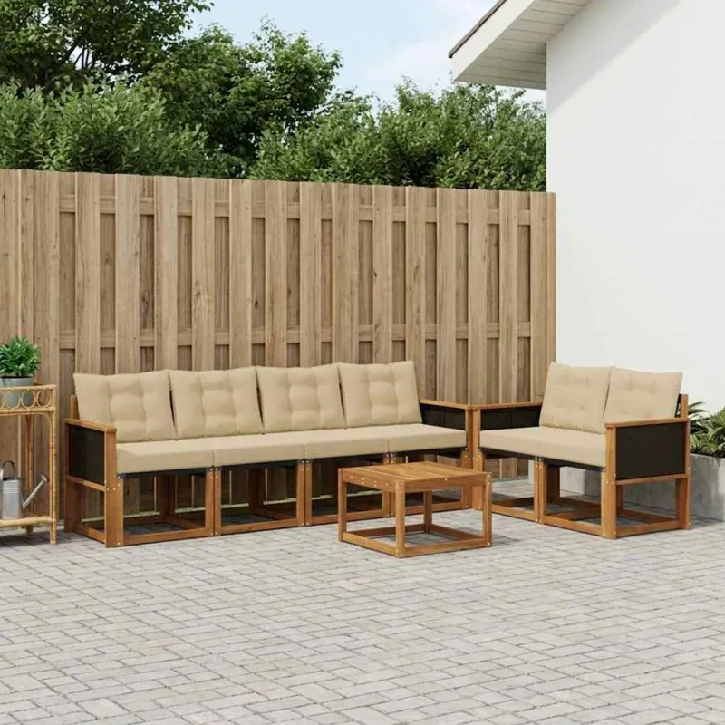 Lauko sofos komplektas su pagalve 7 pcs Natūralus ir bežinis