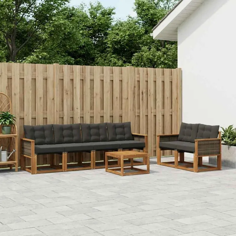 Lauko sofos komplektas su pagalve 7 pcs Natūrali ir juoda