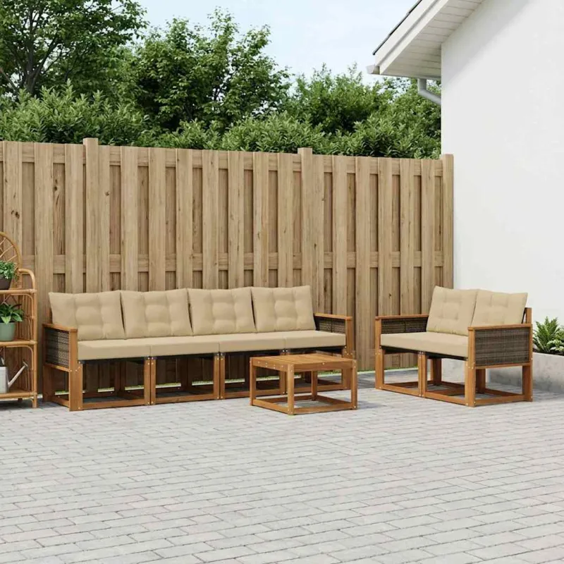 Lauko sofos komplektas su pagalve 7 pcs Natūralus ir bežinis