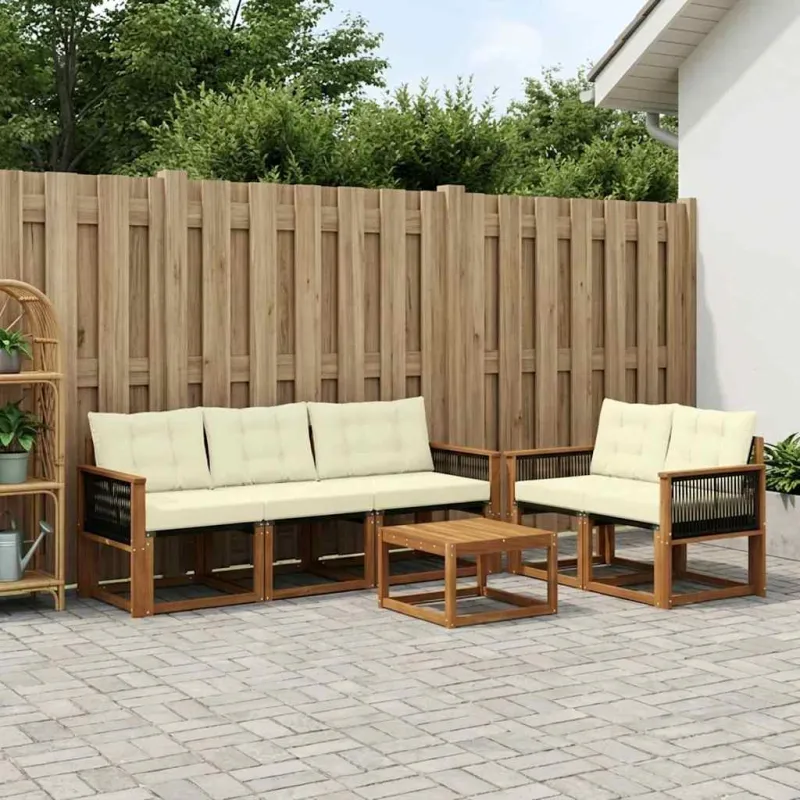 Lauko sofos komplektas su pagalve 7 pcs Natūralus ir grietinėlė