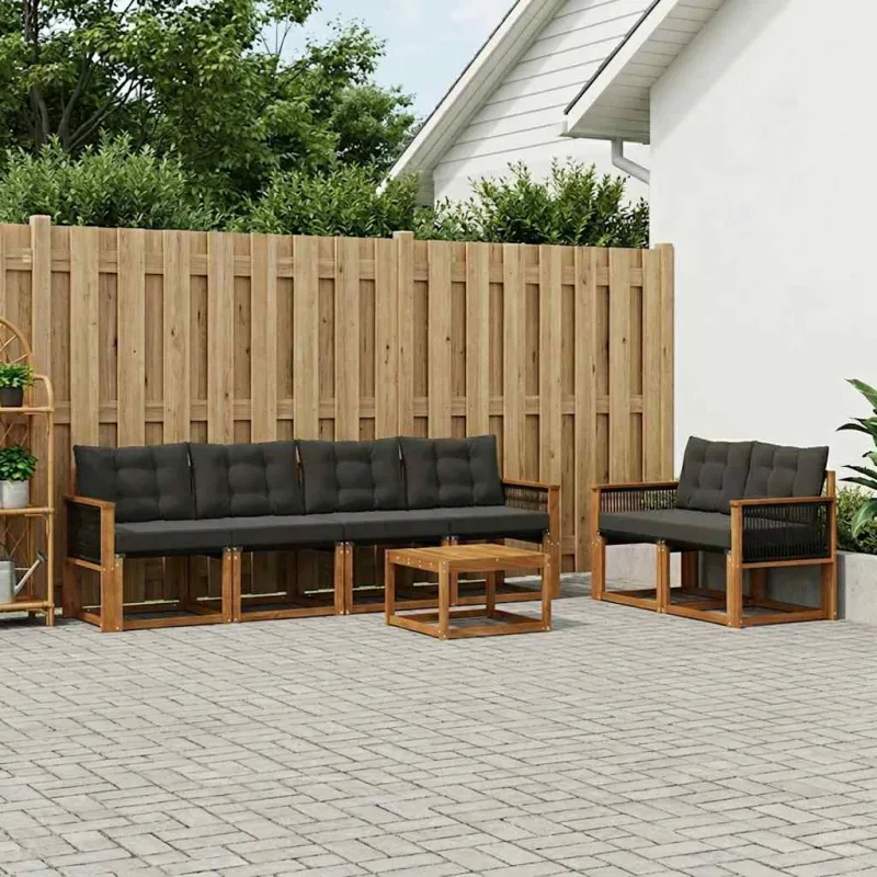 Lauko sofos komplektas su pagalve 7 pcs Natūrali ir juoda
