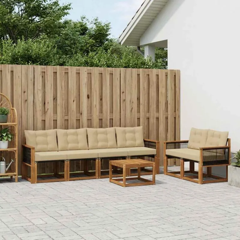 Lauko sofos komplektas su pagalve 7 pcs Natūralus ir bežinis