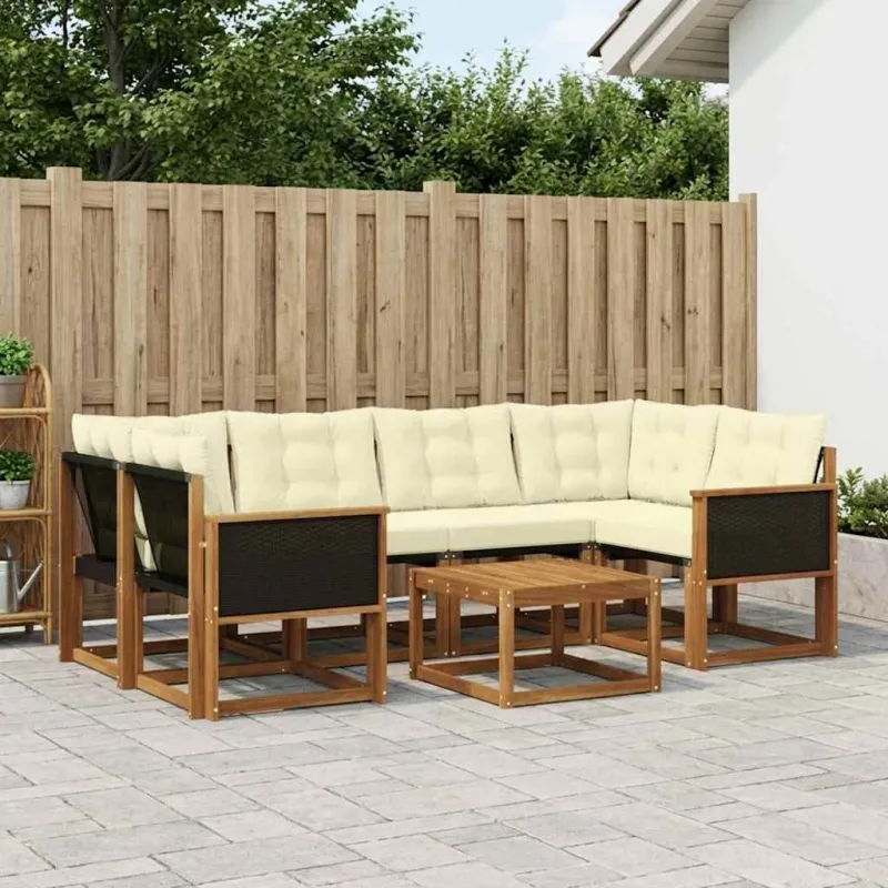 Lauko sofos komplektas su pagalve 7 pcs Natūralus ir grietinėlė