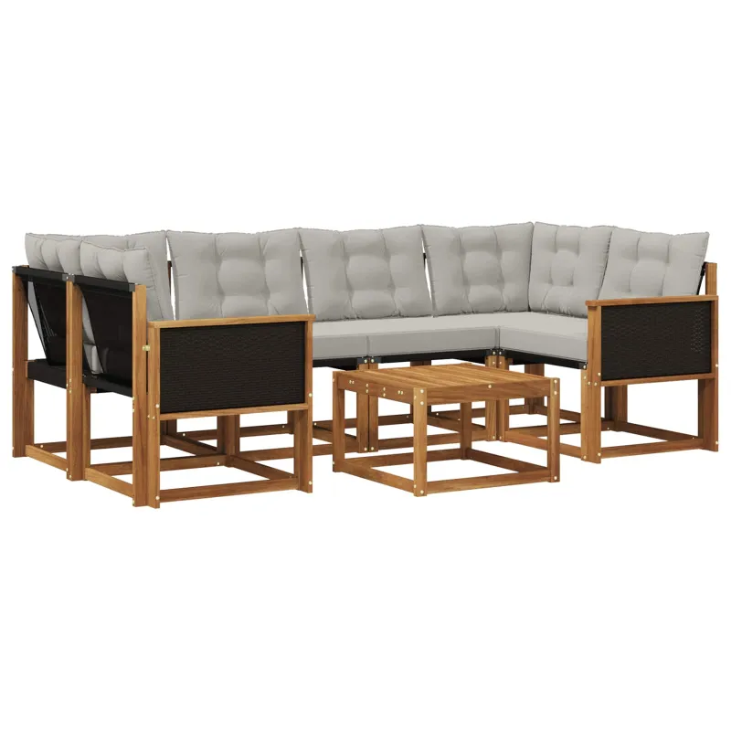 Lauko sofos komplektas 7 pcs Natūrali ir šviesiai pilka